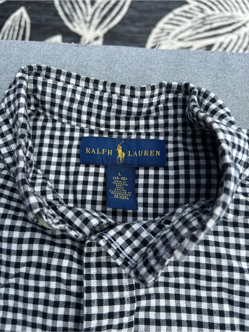 Ralph Lauren Black & White Gingham Button-Down Shirt with Red Polo Logo